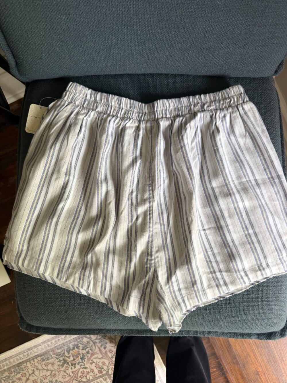 Free People Cream and Blue Striped High Waist Lounge Shorts - Picture 3 of 4